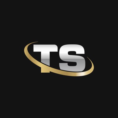 Initial letters TS, swoosh orbit ring logo, silver gold on black background, vector template elements for business, company, creative industry