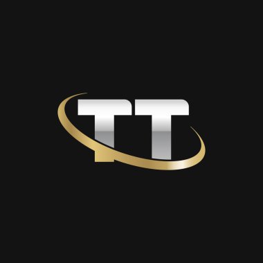 Initial letters TT, swoosh orbit ring logo, silver gold on black background, vector template elements for business, company, creative industry