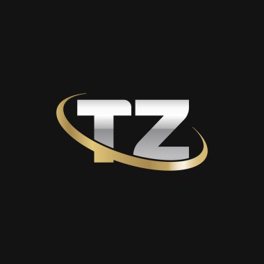 Initial letters TZ, swoosh orbit ring logo, silver gold on black background, vector template elements for business, company, creative industry