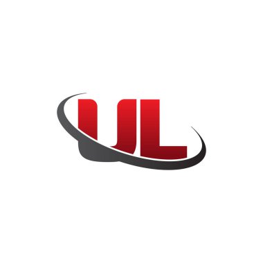 Initial letters UL, swoosh orbit ring logo, red gray black, vector template elements for business, company, creative industry