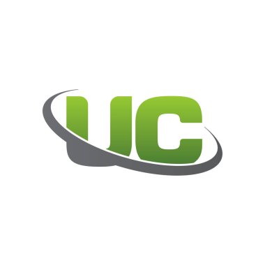 Initial letters UC, swoosh orbit ring logo, green gray silver, vector template elements for business, company, creative industry