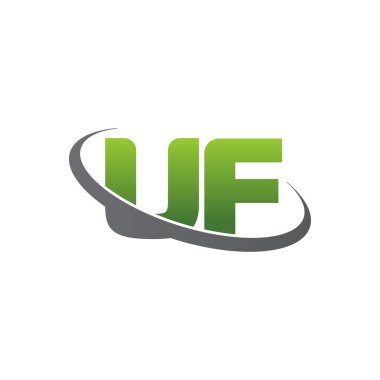 Initial letters UF, swoosh orbit ring logo, green gray silver, vector template elements for business, company, creative industry