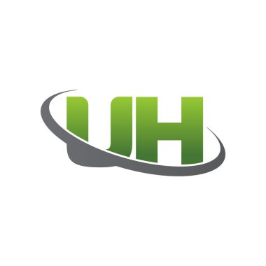 Initial letters UH, swoosh orbit ring logo, green gray silver, vector template elements for business, company, creative industry