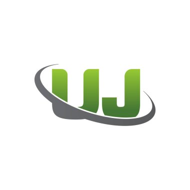 Initial letters UJ, swoosh orbit ring logo, green gray silver, vector template elements for business, company, creative industry