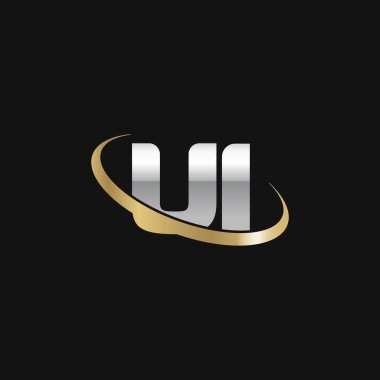 Initial letters UI, swoosh orbit ring logo, silver gold on black background, vector template elements for business, company, creative industry