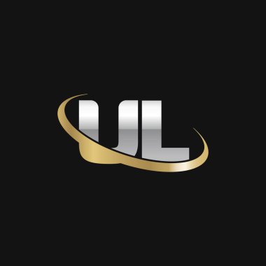 Initial letters UL, swoosh orbit ring logo, silver gold on black background, vector template elements for business, company, creative industry