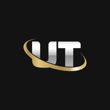 Initial letters UT, swoosh orbit ring logo, silver gold on black background, vector template elements for business, company, creative industry