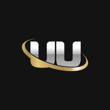 Initial letters UU, swoosh orbit ring logo, silver gold on black background, vector template elements for business, company, creative industry