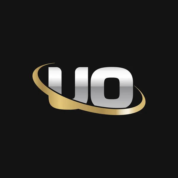Initial Letters Swoosh Orbit Ring Logo Silver Gold Black Background — Vector de stock