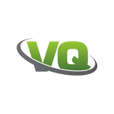 Initial letters VQ, swoosh orbit ring logo, green gray silver, vector template elements for business, company, creative industry
