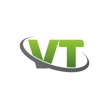 Initial letters VT, swoosh orbit ring logo, green gray silver, vector template elements for business, company, creative industry