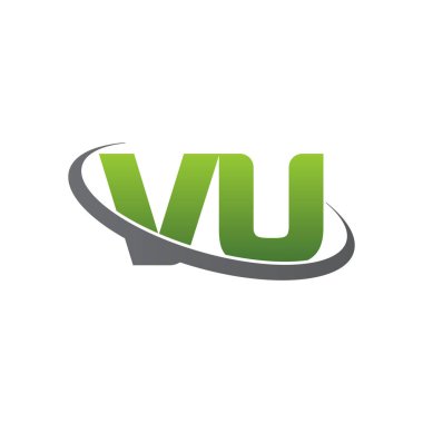 Initial letters VU, swoosh orbit ring logo, green gray silver, vector template elements for business, company, creative industry