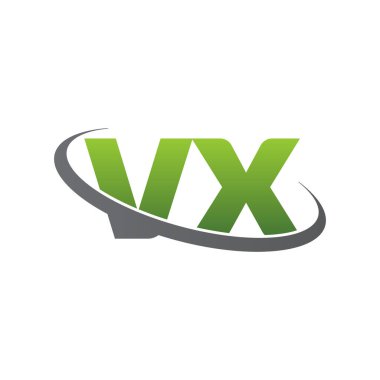 Initial letters VX, swoosh orbit ring logo, green gray silver, vector template elements for business, company, creative industry