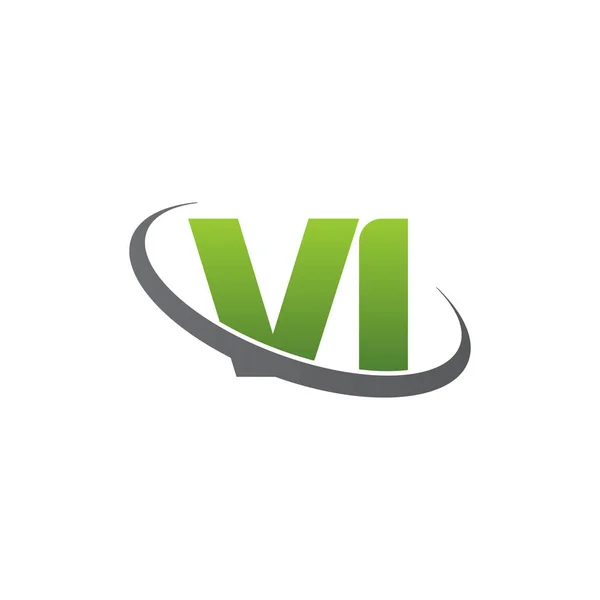 Initial Letters Swoosh Orbit Ring Logo Green Gray Silver Vector — Stock Vector