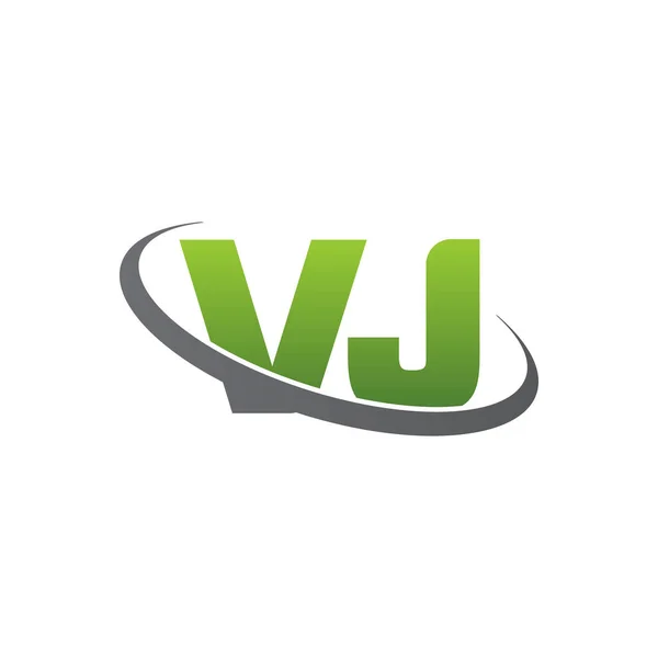 Initial Letters Swoosh Orbit Ring Logo Green Gray Silver Vector — Vetor de Stock