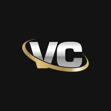 Initial letters VC, swoosh orbit ring logo, silver gold on black background, vector template elements for business, company, creative industry