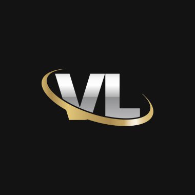 Initial letters VL, swoosh orbit ring logo, silver gold on black background, vector template elements for business, company, creative industry