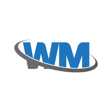 Initial letters WM, swoosh orbit ring logo, blue gray, vector template elements for business, company, creative industry