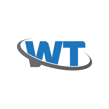 Initial letters WT, swoosh orbit ring logo, blue gray, vector template elements for business, company, creative industry