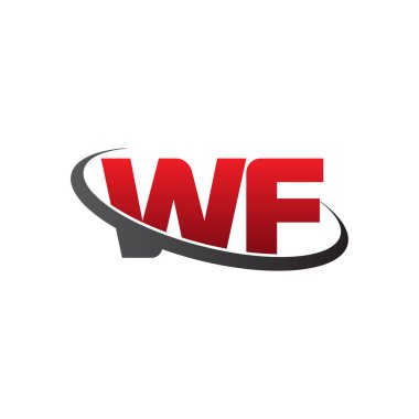 Initial letters WF, swoosh orbit ring logo, red gray black, vector template elements for business, company, creative industry