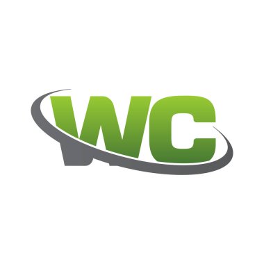 Initial letters WC, swoosh orbit ring logo, green gray silver, vector template elements for business, company, creative industry