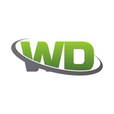 Initial letters WD, swoosh orbit ring logo, green gray silver, vector template elements for business, company, creative industry