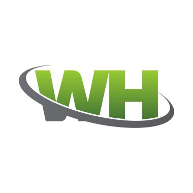 Initial letters WH, swoosh orbit ring logo, green gray silver, vector template elements for business, company, creative industry