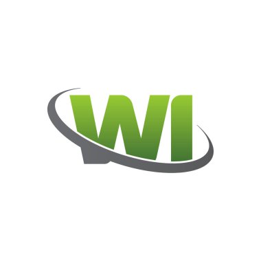 Initial letters WI, swoosh orbit ring logo, green gray silver, vector template elements for business, company, creative industry