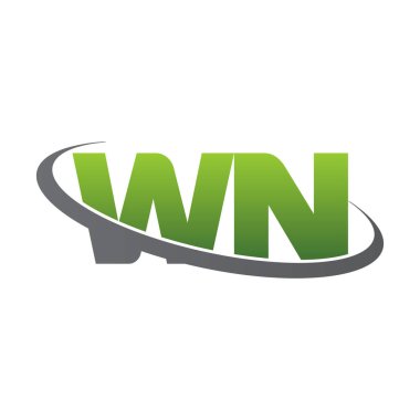 Initial letters WN, swoosh orbit ring logo, green gray silver, vector template elements for business, company, creative industry