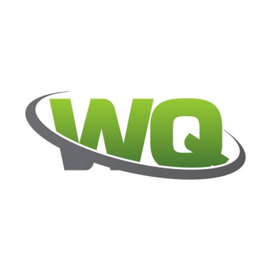 Initial letters WQ, swoosh orbit ring logo, green gray silver, vector template elements for business, company, creative industry