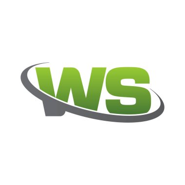 Initial letters WS, swoosh orbit ring logo, green gray silver, vector template elements for business, company, creative industry