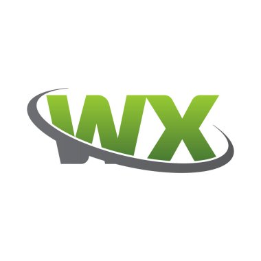 Initial letters WX, swoosh orbit ring logo, green gray silver, vector template elements for business, company, creative industry