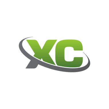 Initial letters XC, swoosh orbit ring logo, green gray silver, vector template elements for business, company, creative industry
