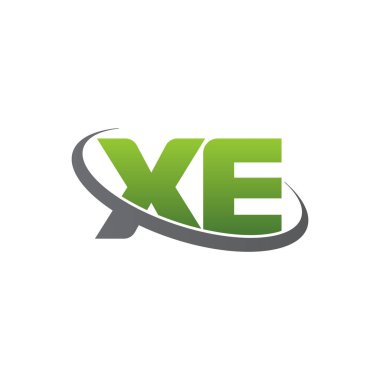 Initial letters XE, swoosh orbit ring logo, green gray silver, vector template elements for business, company, creative industry