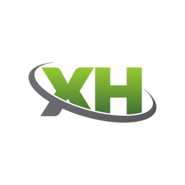 Initial letters XH, swoosh orbit ring logo, green gray silver, vector template elements for business, company, creative industry
