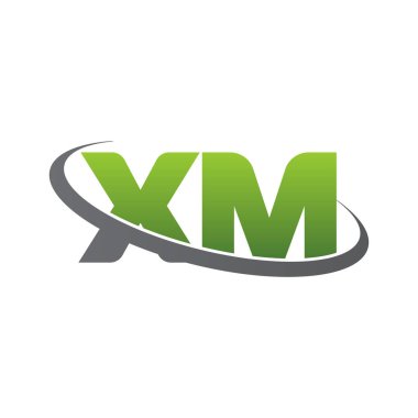 Initial letters XM, swoosh orbit ring logo, green gray silver, vector template elements for business, company, creative industry