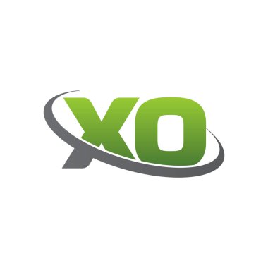Initial letters XO, swoosh orbit ring logo, green gray silver, vector template elements for business, company, creative industry