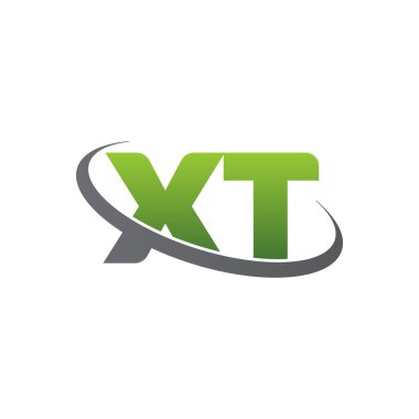 Initial letters XT, swoosh orbit ring logo, green gray silver, vector template elements for business, company, creative industry