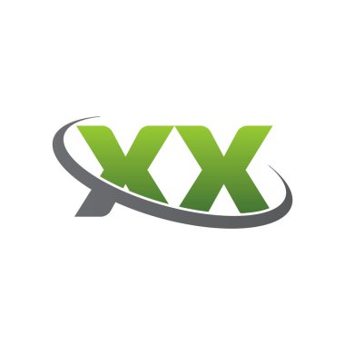 Initial letters XX, swoosh orbit ring logo, green gray silver, vector template elements for business, company, creative industry