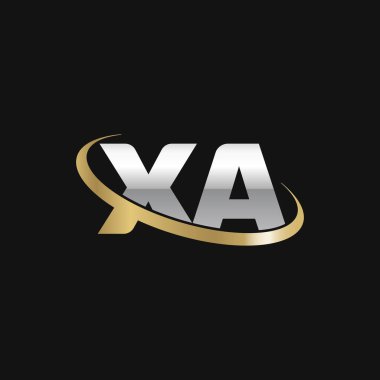 Initial letters XA, swoosh orbit ring logo, silver gold on black background, vector template elements for business, company, creative industry