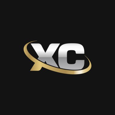 Initial letters XC, swoosh orbit ring logo, silver gold on black background, vector template elements for business, company, creative industry