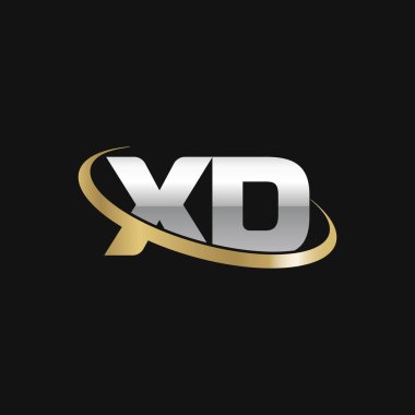 Initial letters XD, swoosh orbit ring logo, silver gold on black background, vector template elements for business, company, creative industry