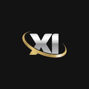 Initial letters XI, swoosh orbit ring logo, silver gold on black background, vector template elements for business, company, creative industry