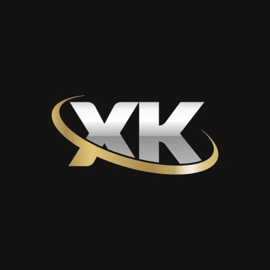 Initial letters XK, swoosh orbit ring logo, silver gold on black background, vector template elements for business, company, creative industry