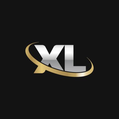 Initial letters XL, swoosh orbit ring logo, silver gold on black background, vector template elements for business, company, creative industry