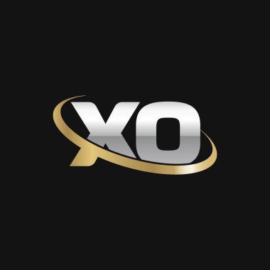 Initial letters XO, swoosh orbit ring logo, silver gold on black background, vector template elements for business, company, creative industry