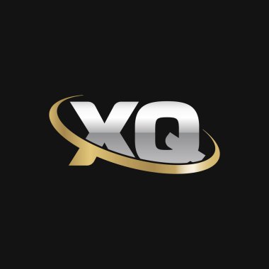 Initial letters XQ, swoosh orbit ring logo, silver gold on black background, vector template elements for business, company, creative industry