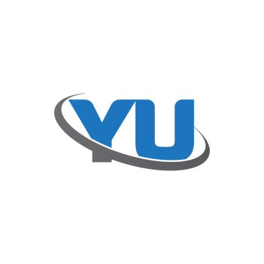 Initial letters YU, swoosh orbit ring logo, blue gray, vector template elements for business, company, creative industry