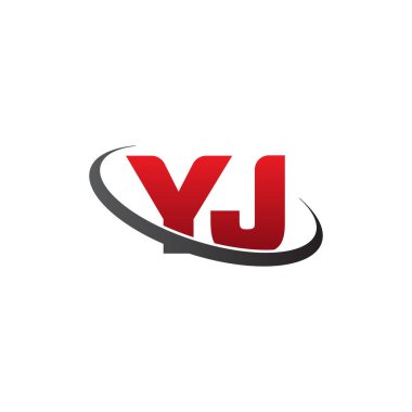Initial letters YJ, swoosh orbit ring logo, red gray black, vector template elements for business, company, creative industry