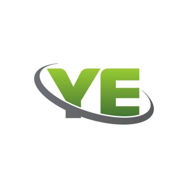 Initial letters YE, swoosh orbit ring logo, green gray silver, vector template elements for business, company, creative industry